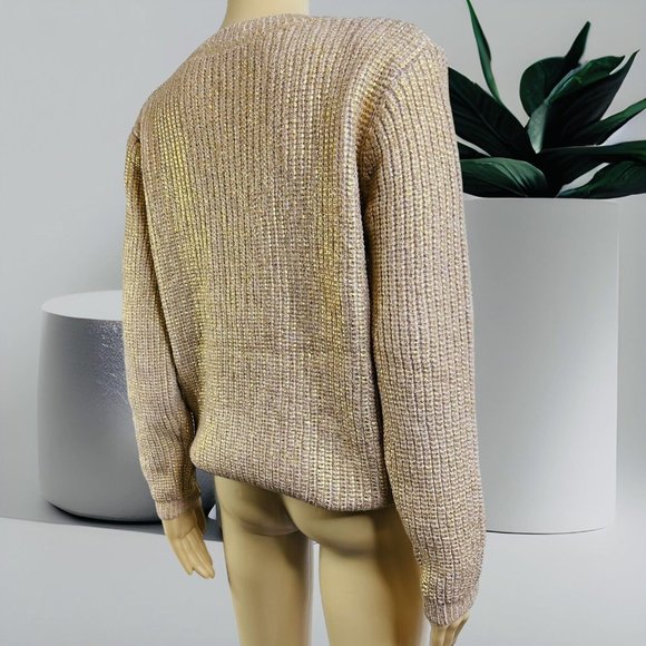 Women Pullover Sweater Gold Foil Knit Size XL Crew Neck Mid Length 1 - Picture 5 of 15